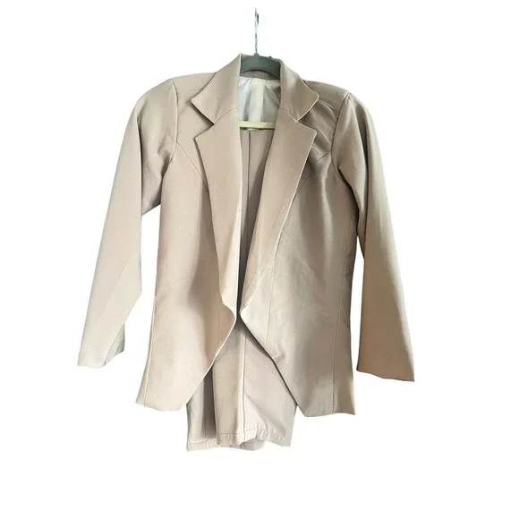 Tan Blazer Suit Set Open Front Career Jacket Business Casual - Picture 1 of 9